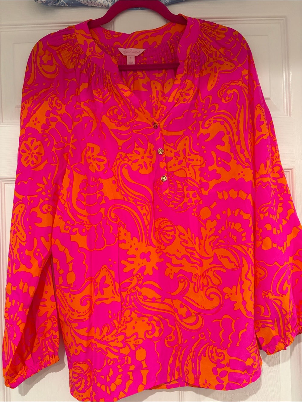 Lilly Pulitzer Pink and Orange Floral Paisley Blouse